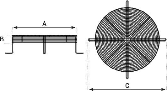 Dimensions grille côté hélice ventilateur Exafan